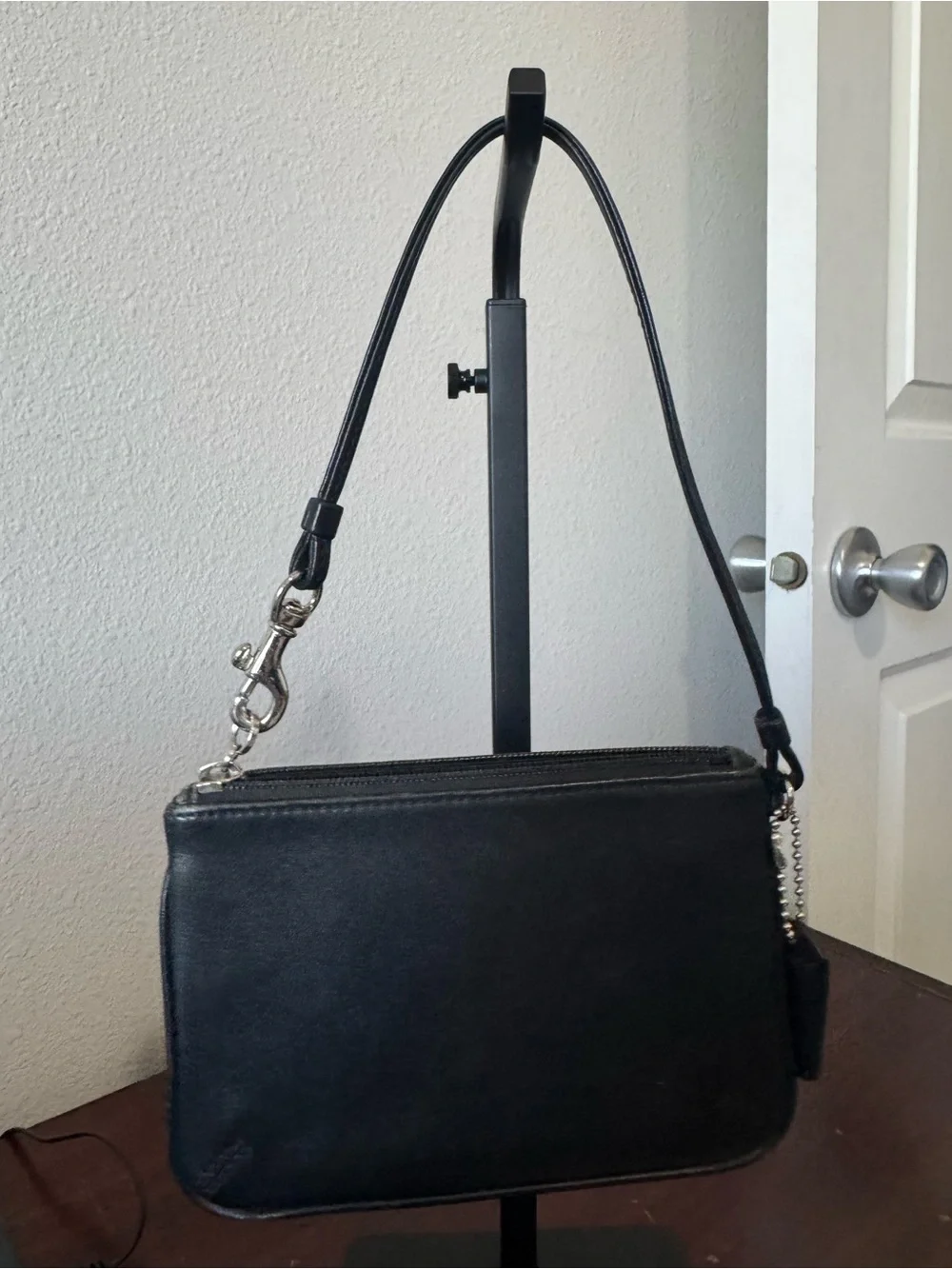 Coach Black Leather Wristlet with Silver Hardware